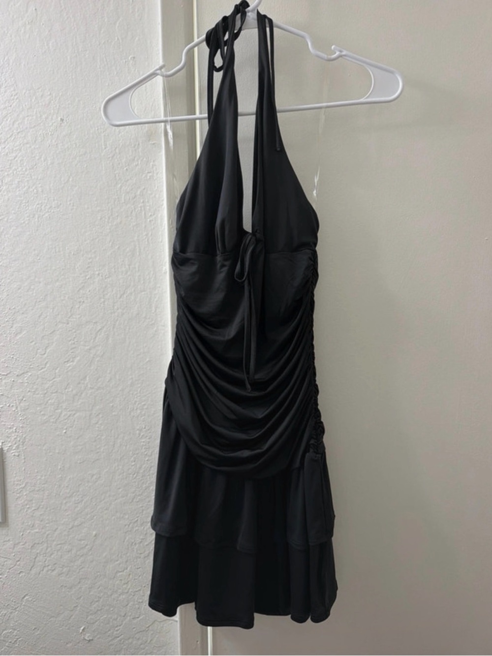 wild fable Black Halter Ruched Layered Mini